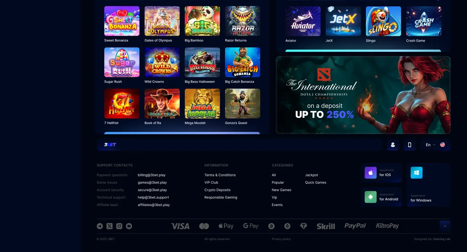 Slots, quick games and footer