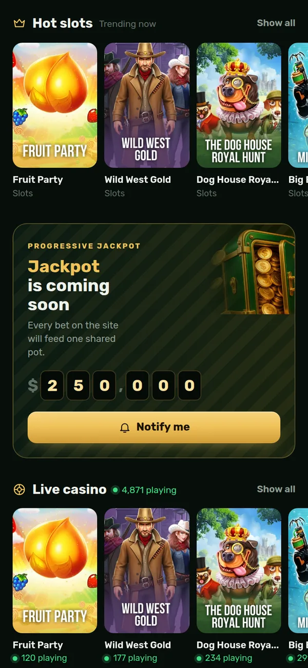 Mobile jackpot and live casino