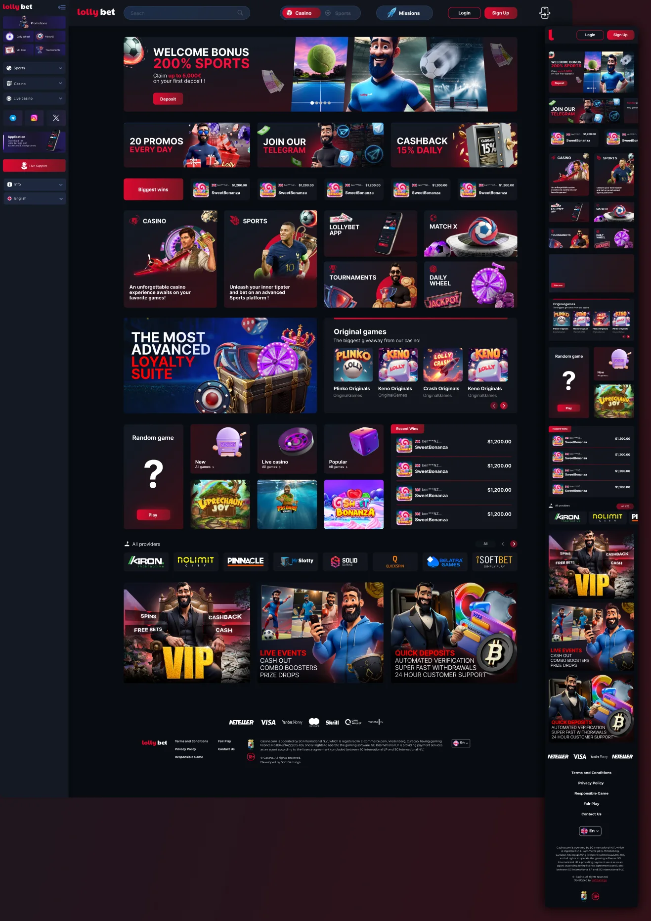 Main page, desktop and mobile